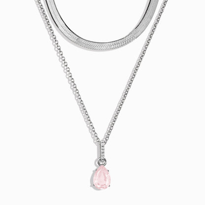 Collier Sway en quartz rose avec pierre de naissance et chaîne à chevrons