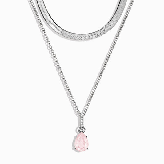 Collier Sway en quartz rose avec pierre de naissance et chaîne à chevrons
