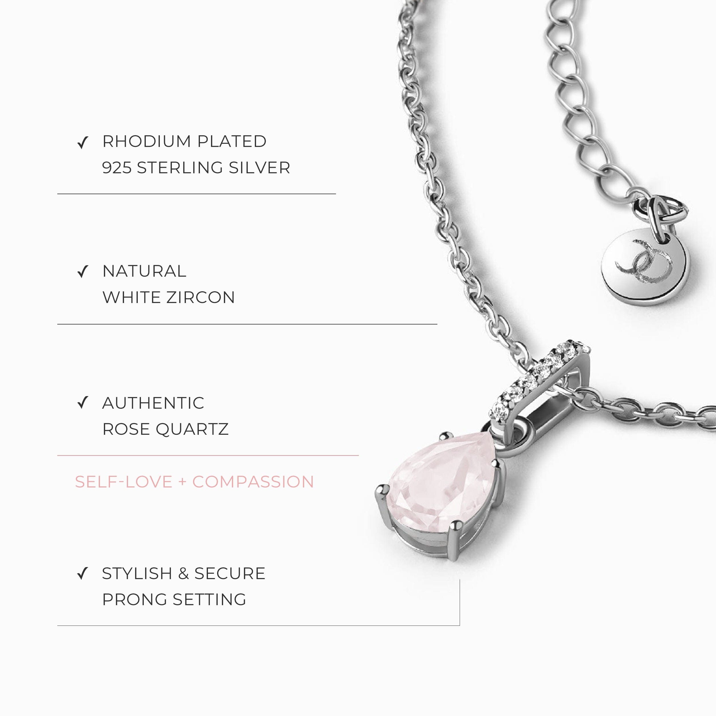 Rose Quartz Birthstone Sway Necklace & Herringbone Chain