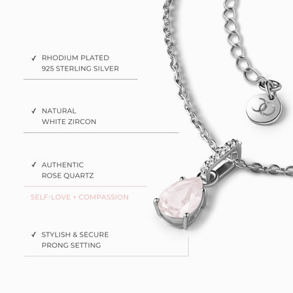 Collier Sway en quartz rose avec pierre de naissance et chaîne à chevrons