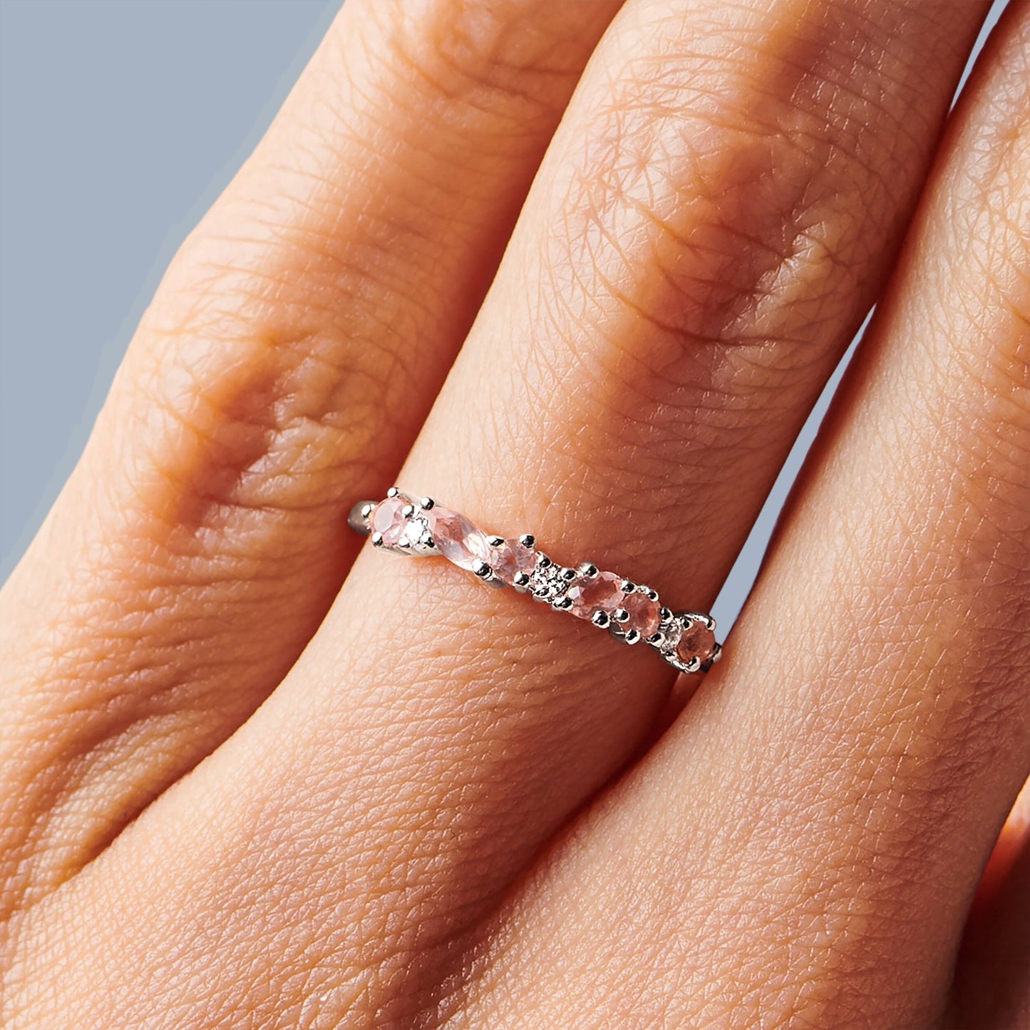 Bague en quartz rose et zircon blanc - Grace