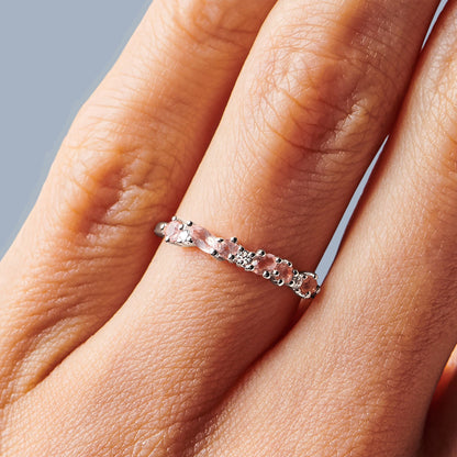 Bague en quartz rose et zircon blanc - Grace