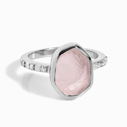 Bague en cristal brut - Quartz rose hypnotique