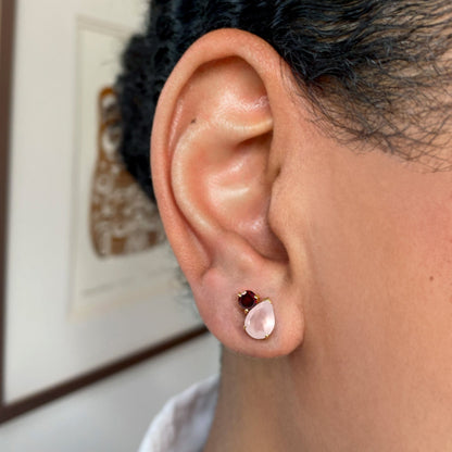 Puces d'oreilles grenat quartz rose - Toi Et Moi