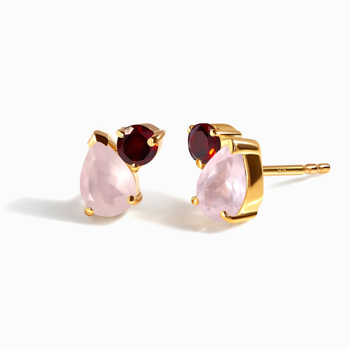 Puces d'oreilles grenat quartz rose - Toi Et Moi
