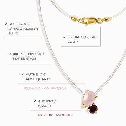 Floating Necklace - Toi Et Moi Rose Quartz & Garnet