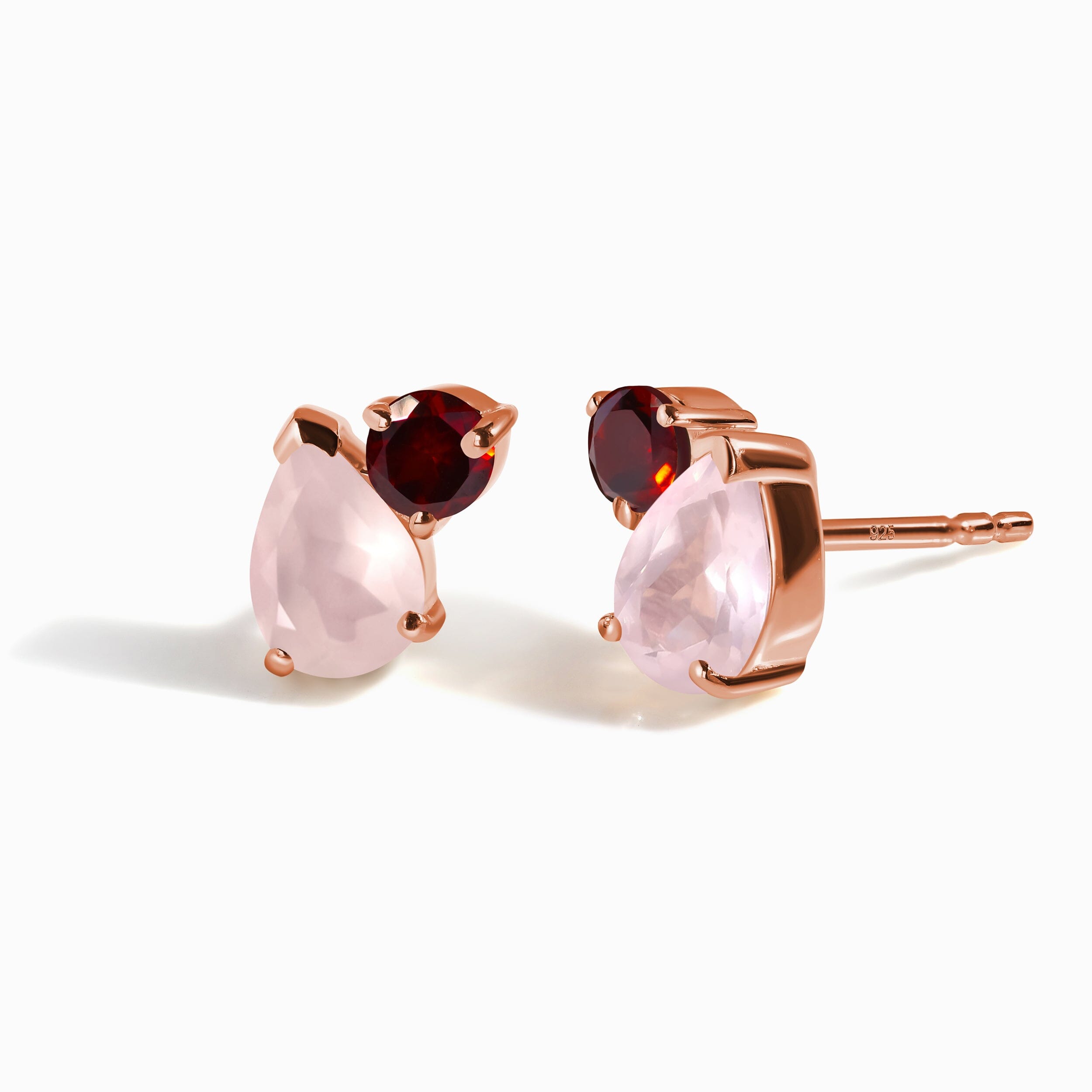 Rose Quartz Garnet Studs - Toi Et Moi