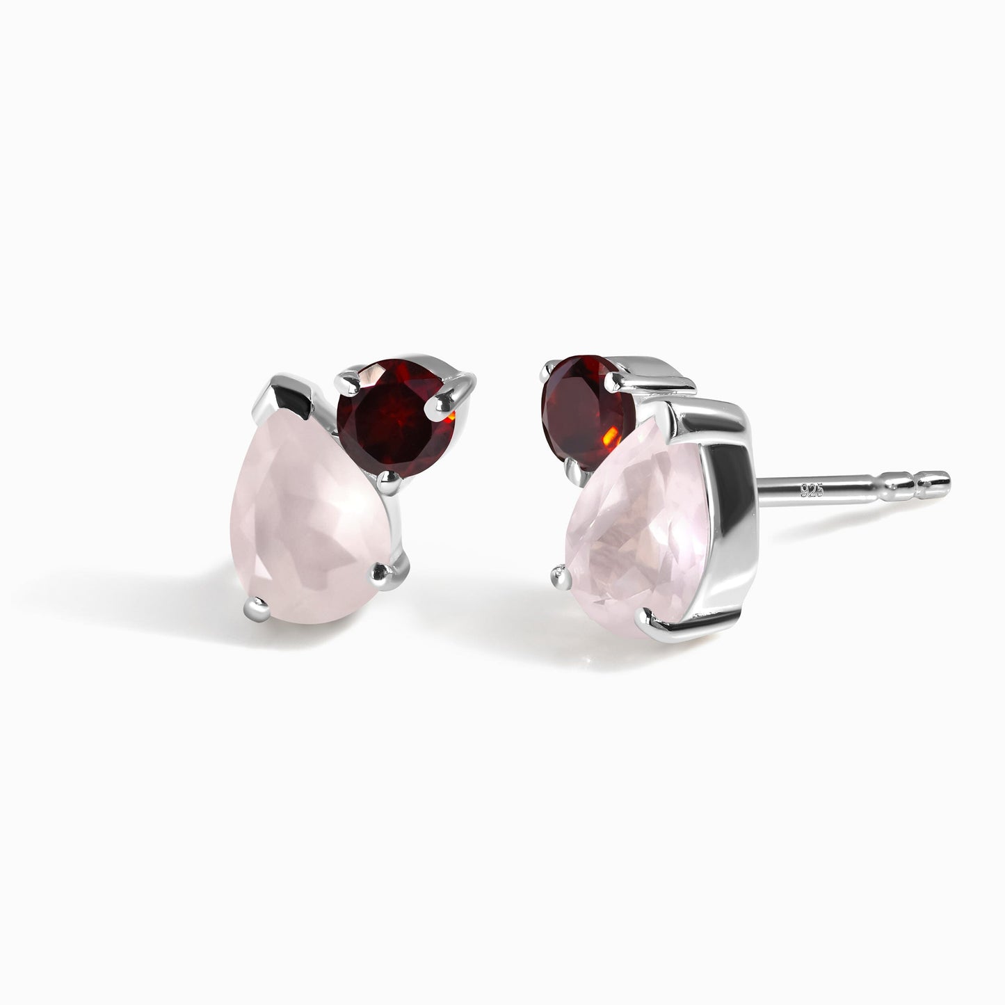 Puces d'oreilles grenat quartz rose - Toi Et Moi