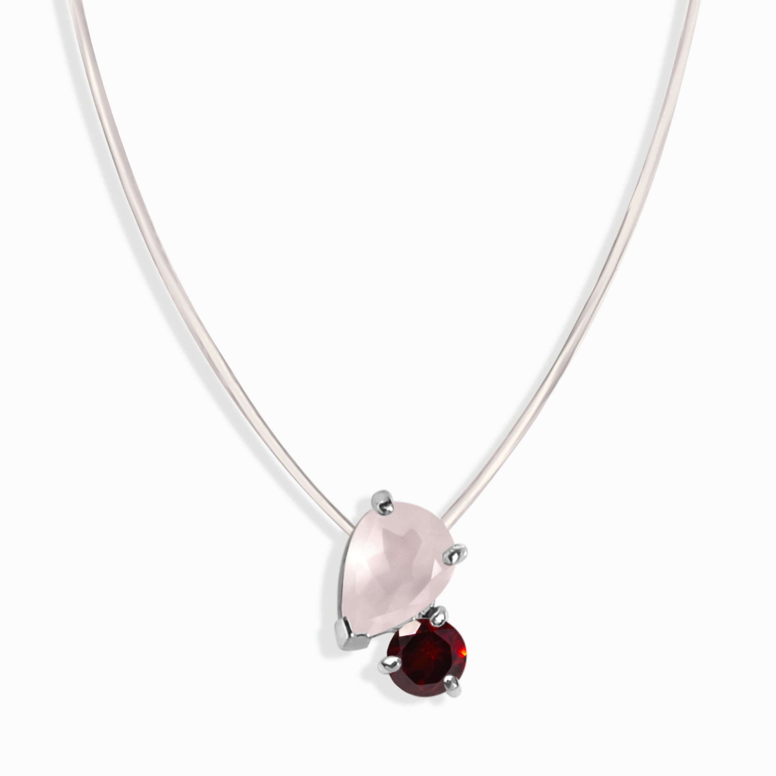 Floating Necklace - Toi Et Moi Rose Quartz & Garnet