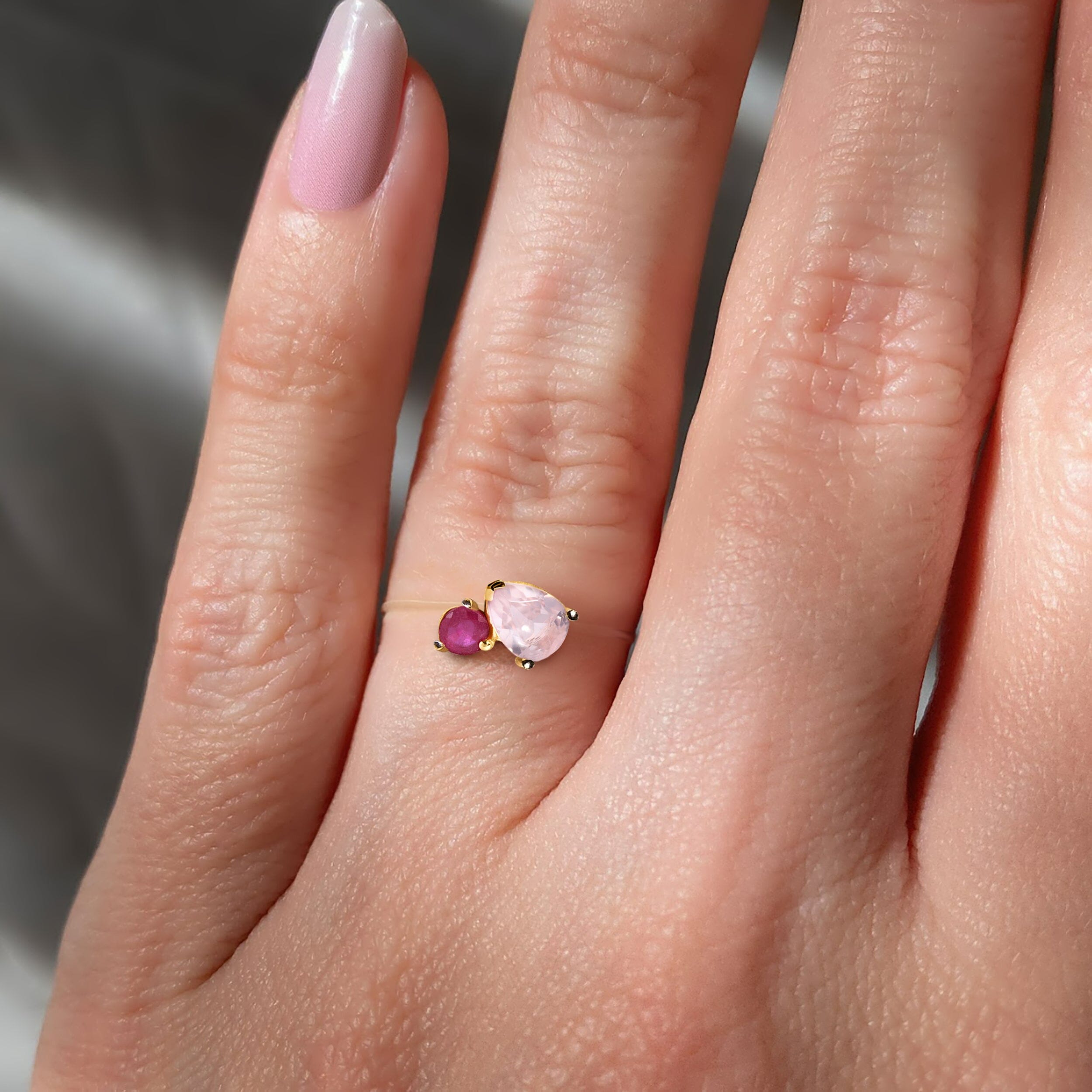 Floating Ring - Toi Et Moi Rose Quartz & Ruby