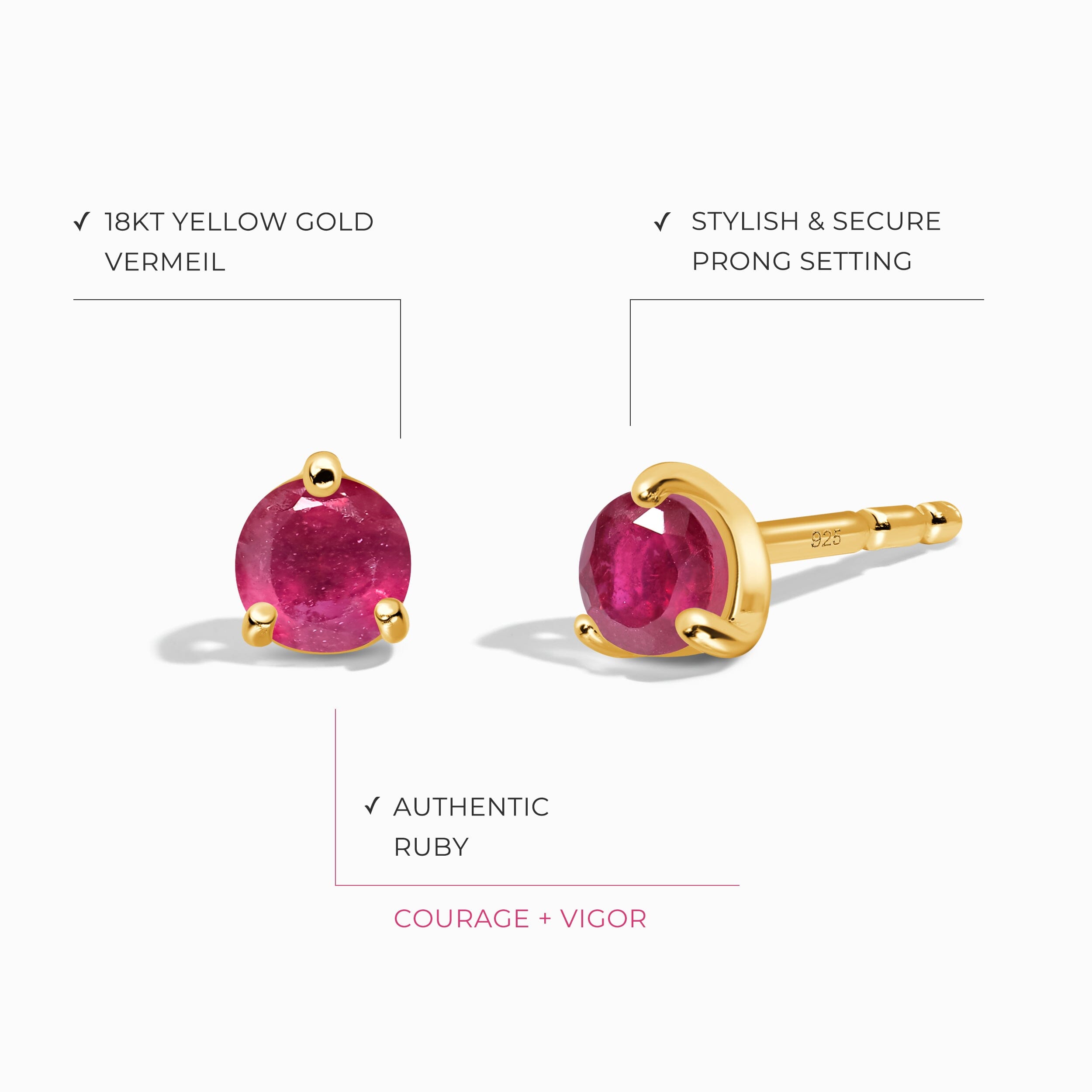 Ruby Round Studs - July Birthstone