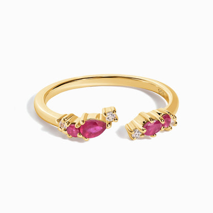 Bague ajustable en rubis Flourish - Pierre de naissance de juillet
