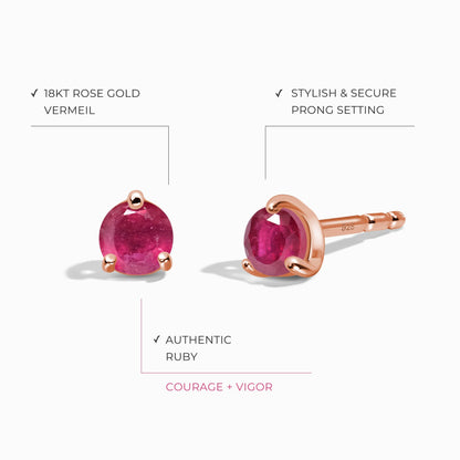 Boucles d'oreilles rondes en rubis - Pierre de naissance de juillet