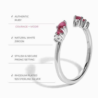 Bague ajustable en rubis Flourish - Pierre de naissance de juillet