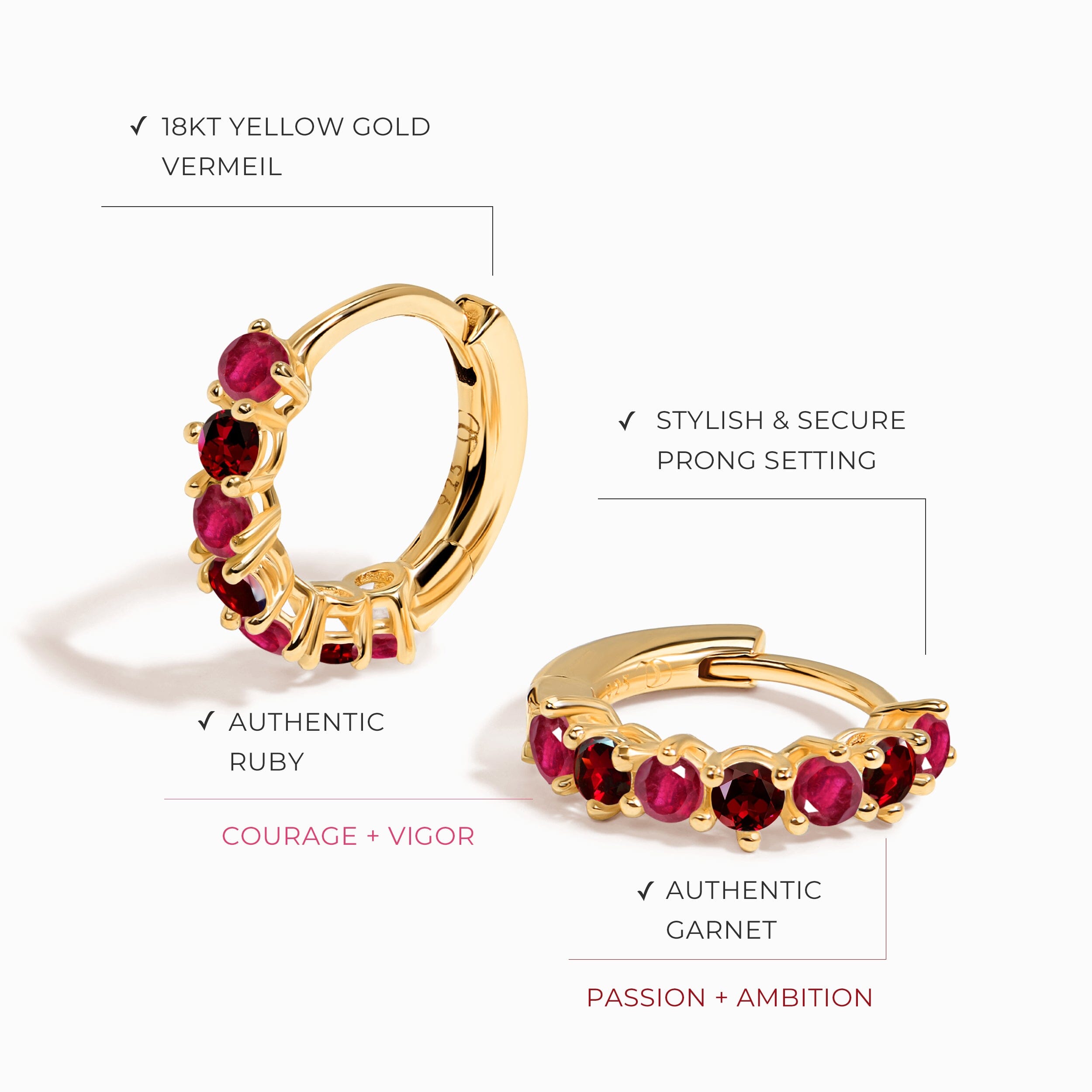 Ruby Garnet Earrings - Bonny Hoops