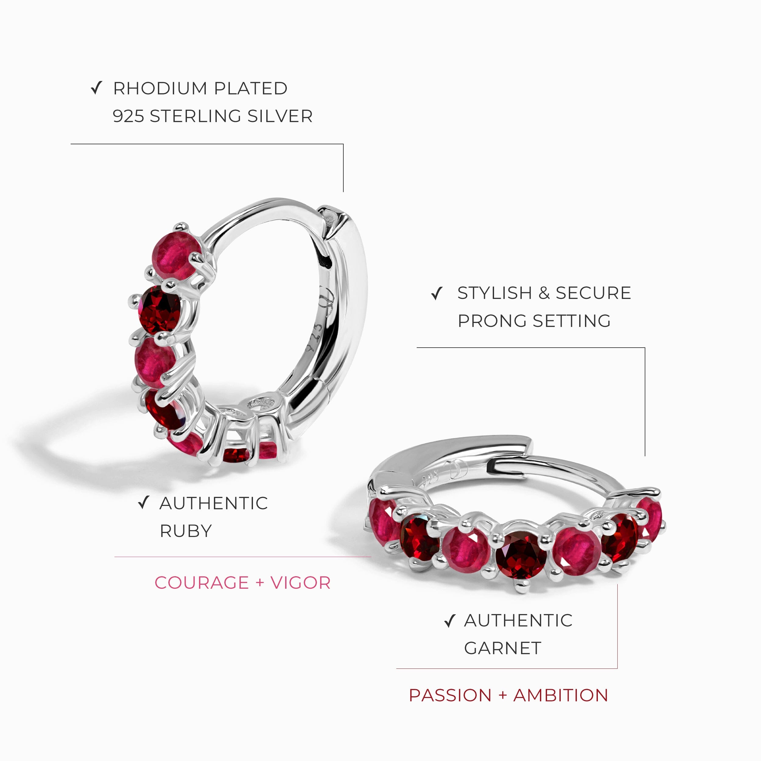 Ruby Garnet Earrings - Bonny Hoops