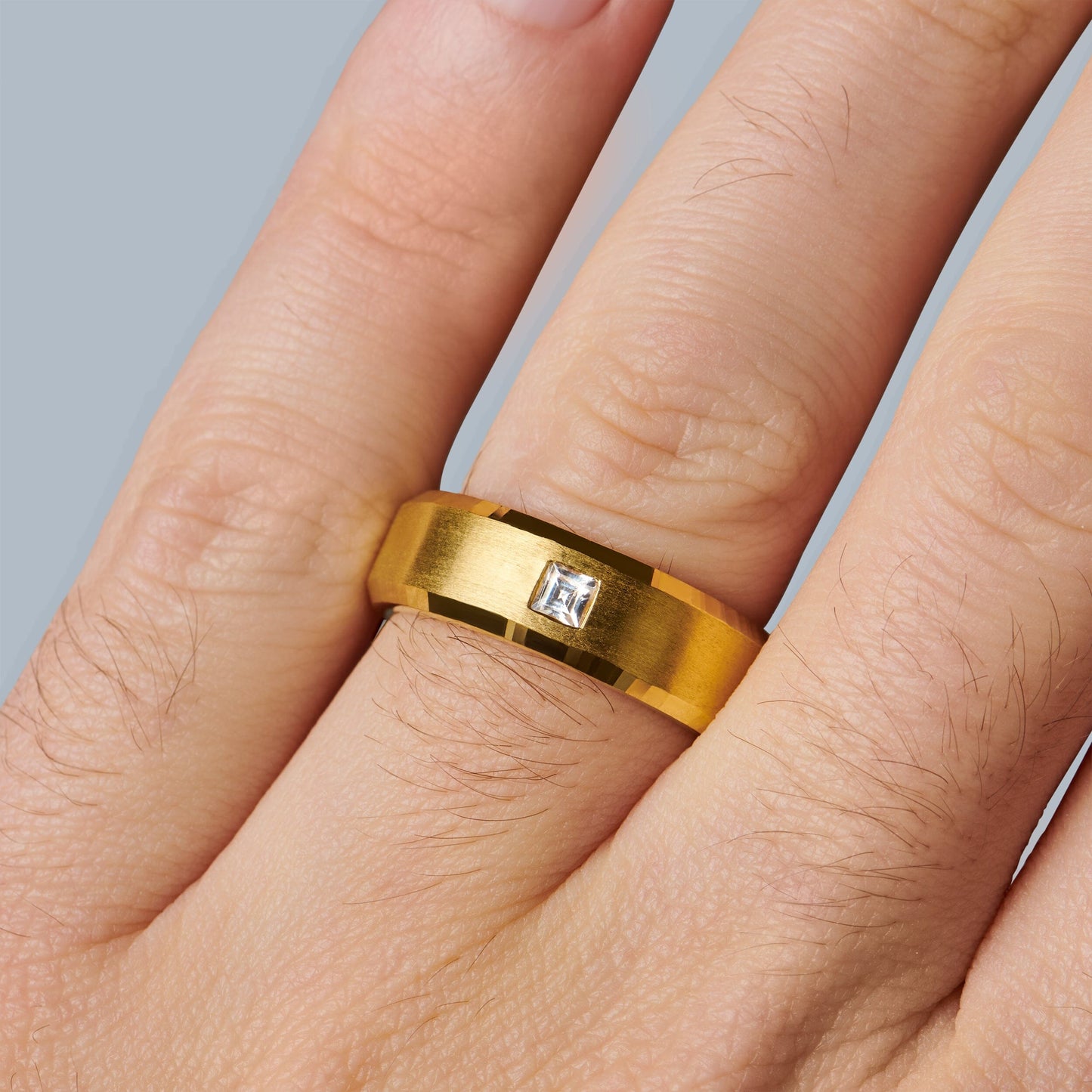Bague unisexe en zircon blanc - Fabriquée