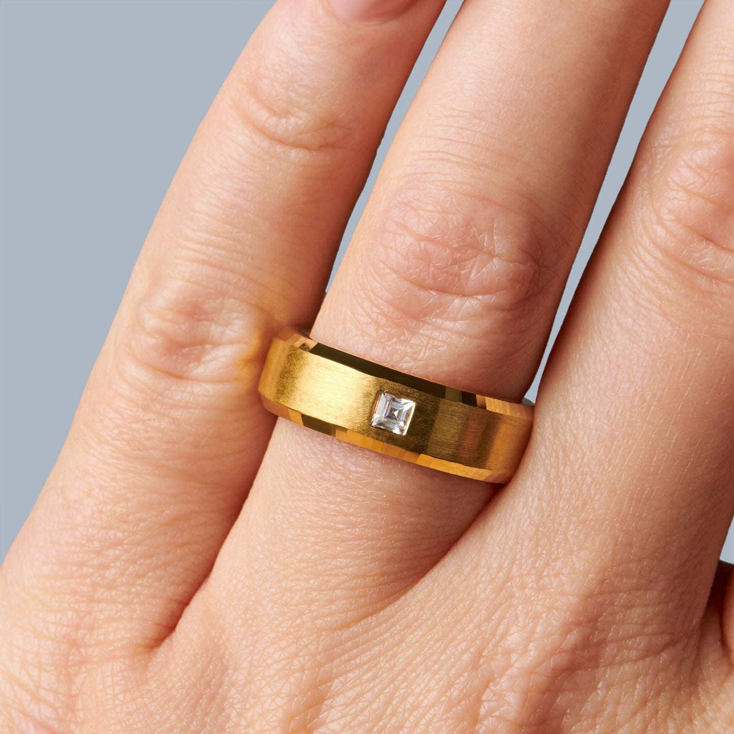 Bague unisexe en zircon blanc - Fabriquée