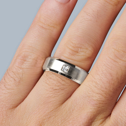 Bague unisexe en zircon blanc - Fabriquée
