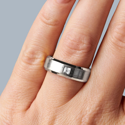 Bague unisexe en zircon blanc - Fabriquée
