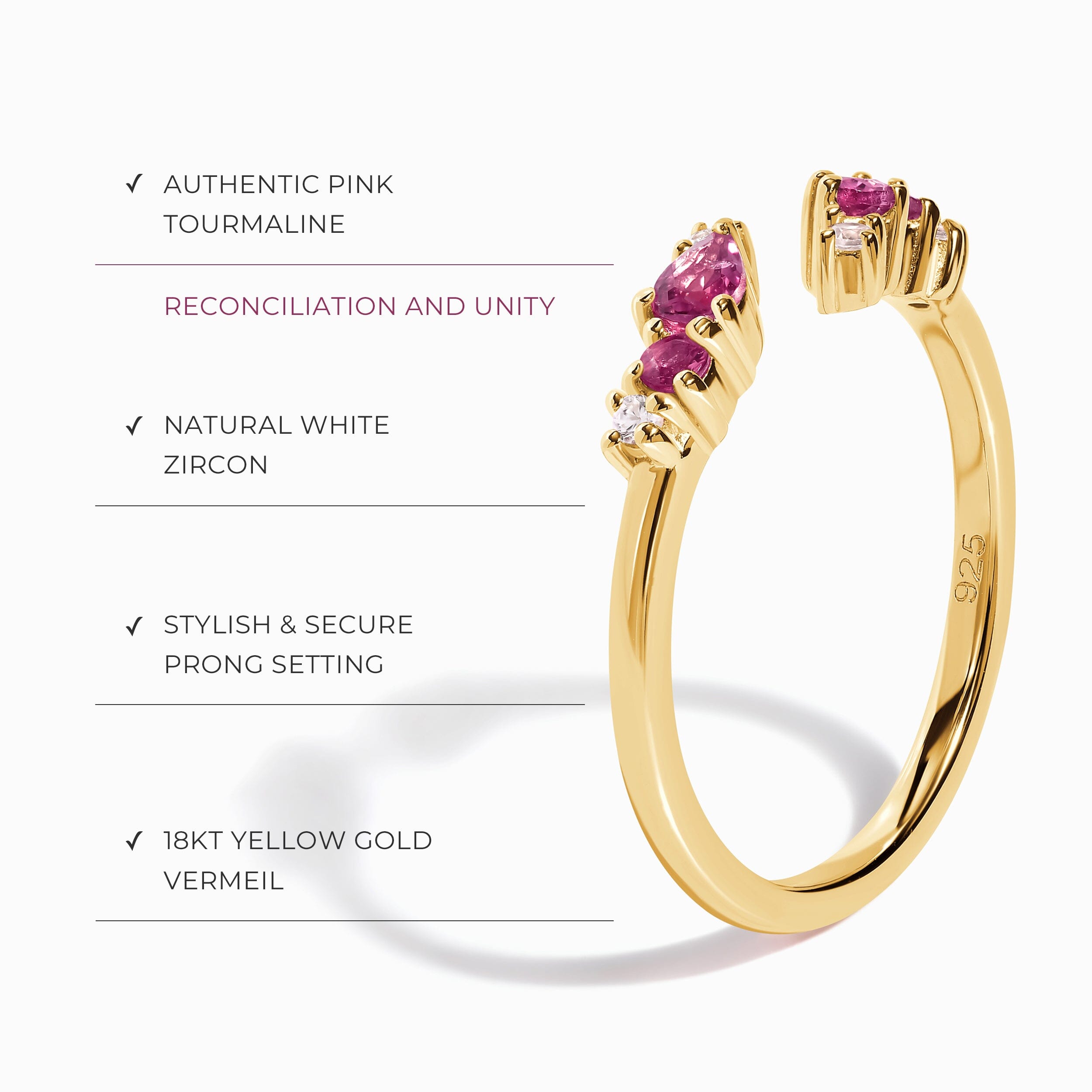 Adjustable Pink Tourmaline Ring Flourish - October Birthstone