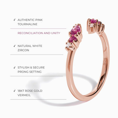 Bague ajustable en tourmaline rose Flourish – Pierre de naissance d'octobre