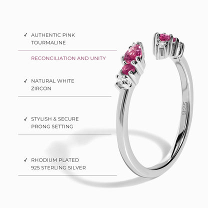 Bague ajustable en tourmaline rose Flourish – Pierre de naissance d'octobre