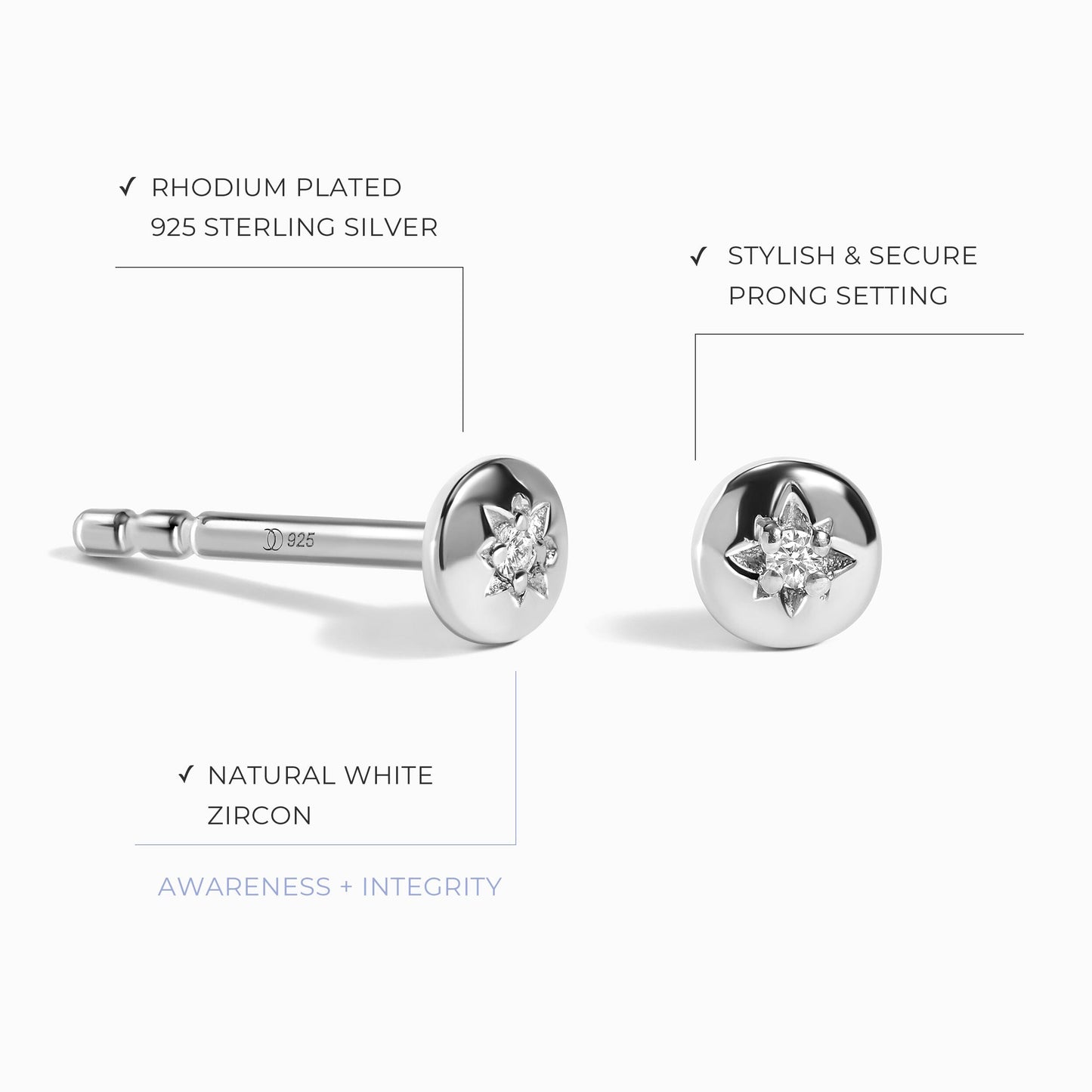 Boucles d'oreilles en zircon blanc - Étoile du Nord