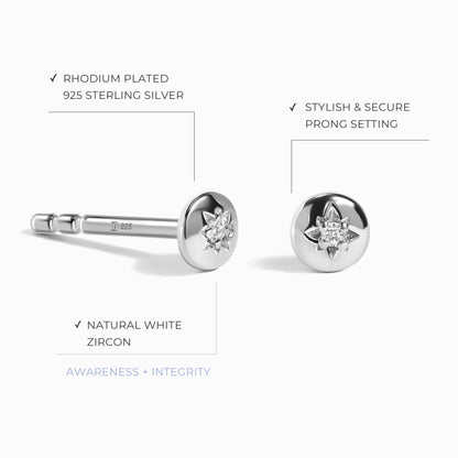 Boucles d'oreilles en zircon blanc - Étoile du Nord