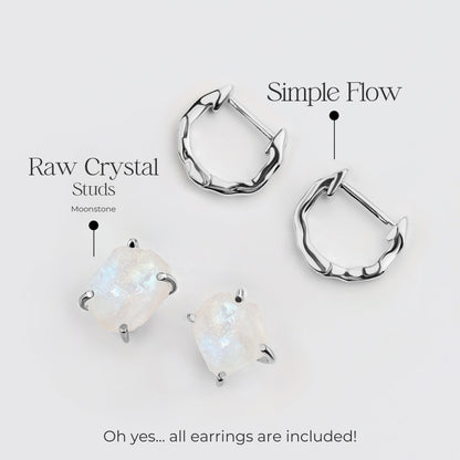Ensemble de boucles d'oreilles créoles en pierre de lune brute - Pure Power