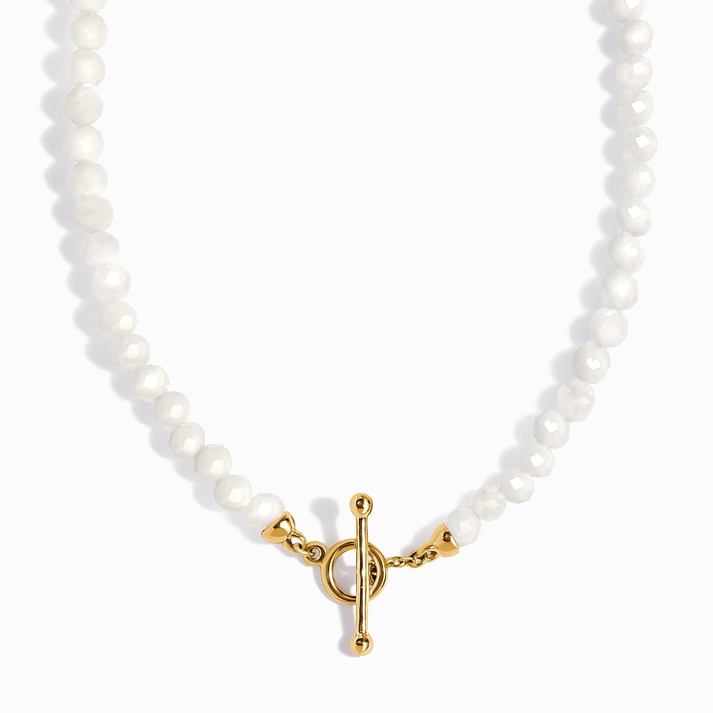 Collier de perles en pierre de lune blanche avec fermoir en T - Augmentez vos vibrations