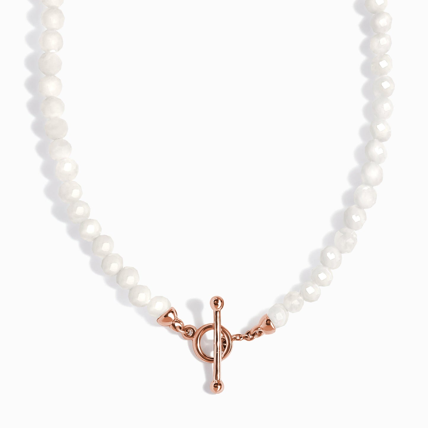 Collier de perles en pierre de lune blanche avec fermoir en T - Augmentez vos vibrations