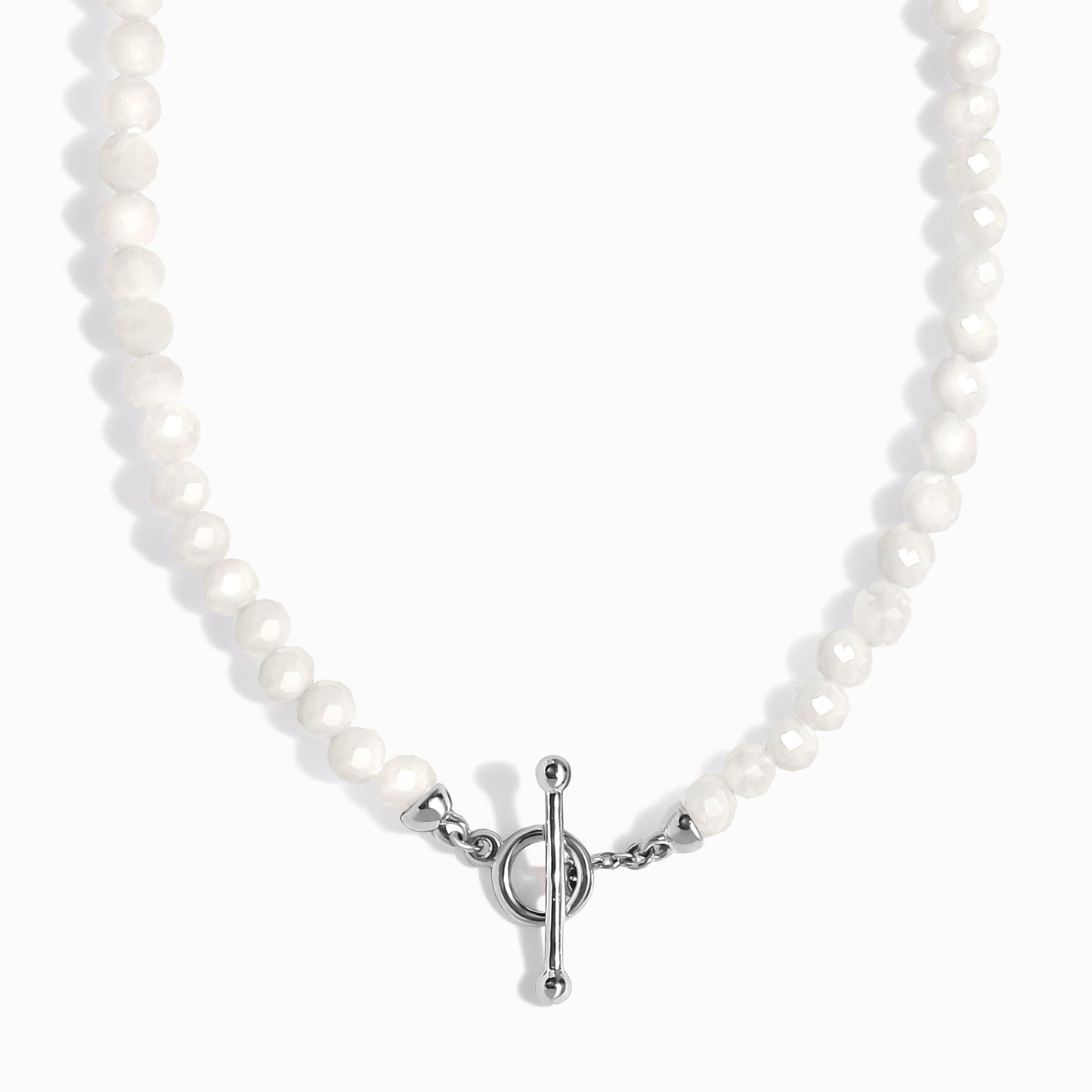 Collier de perles en pierre de lune blanche avec fermoir en T - Augmentez vos vibrations
