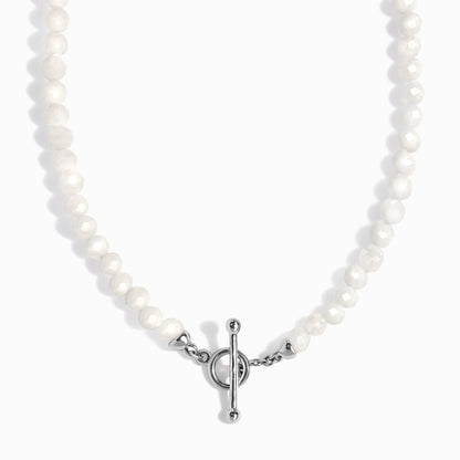 Collier de perles en pierre de lune blanche avec fermoir en T - Augmentez vos vibrations