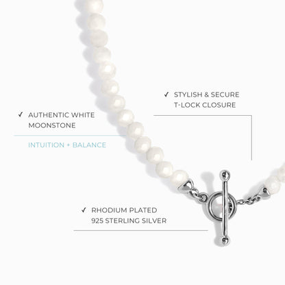 Collier de perles en pierre de lune blanche avec fermoir en T - Augmentez vos vibrations