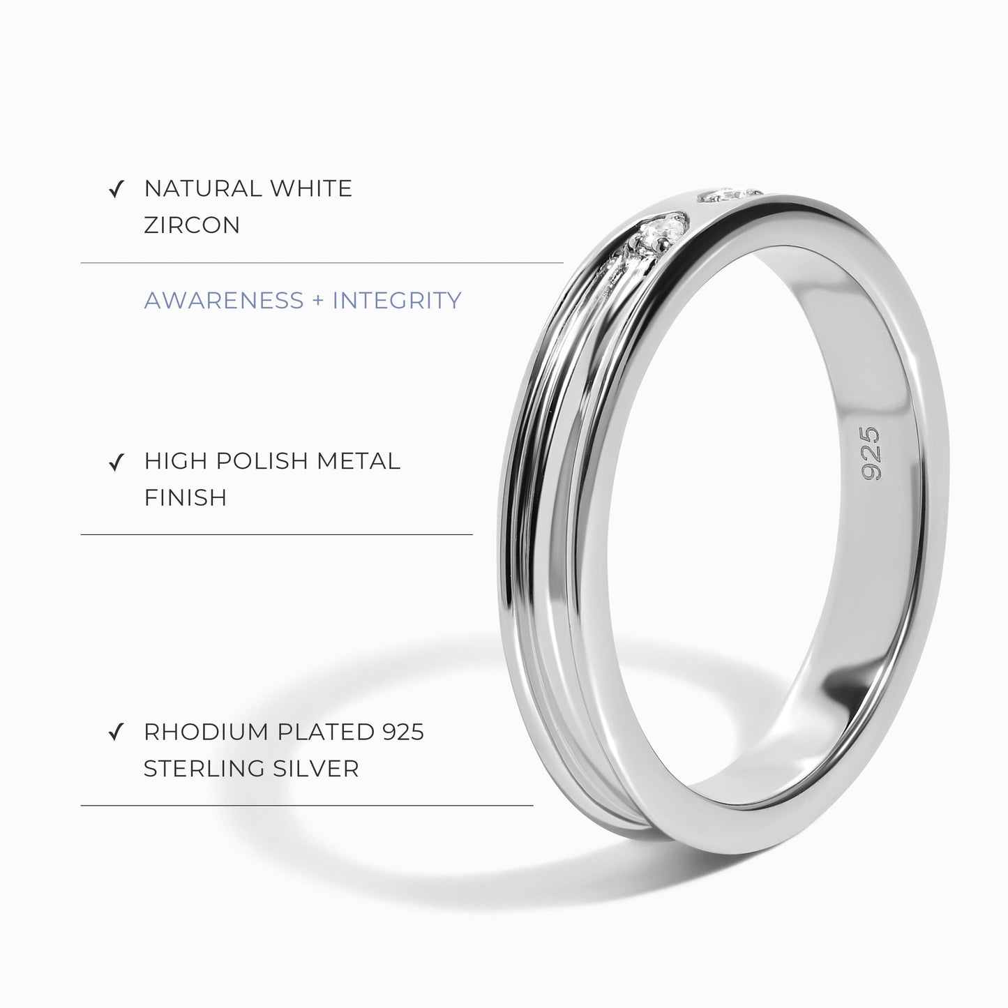 Bague unisexe en zircon blanc - Individualiste