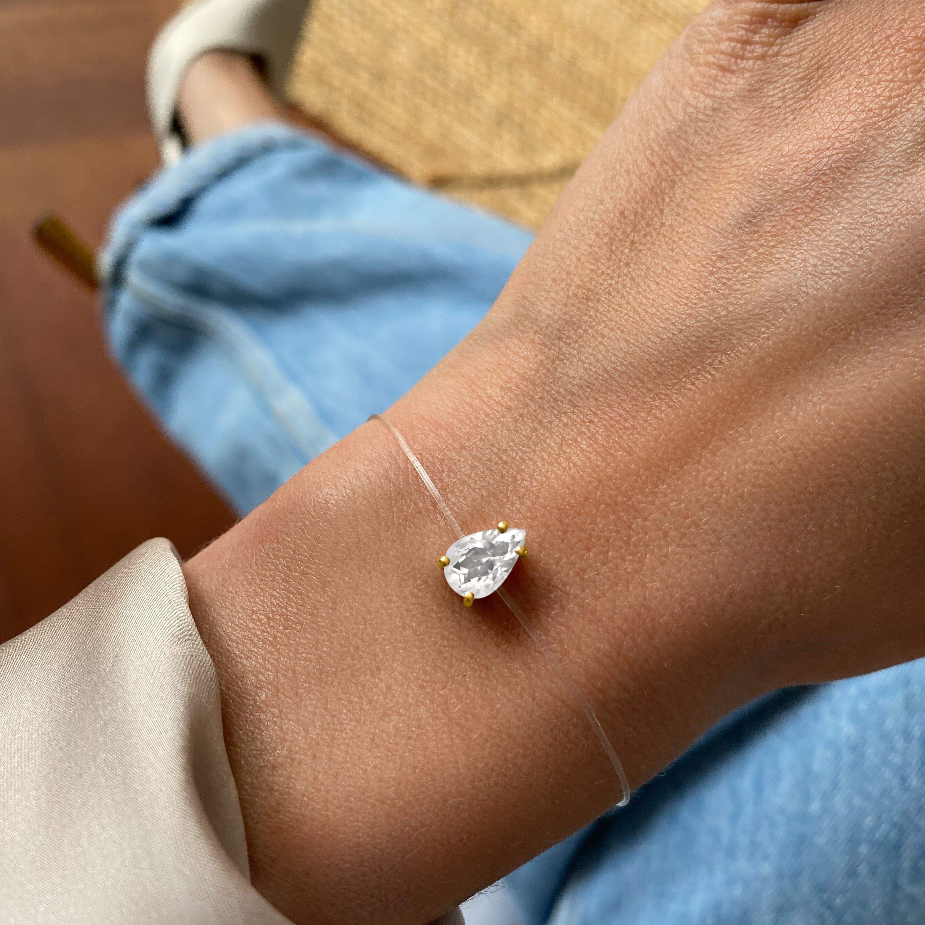 White Topaz Bracelet Floating Sway - April Birthstone