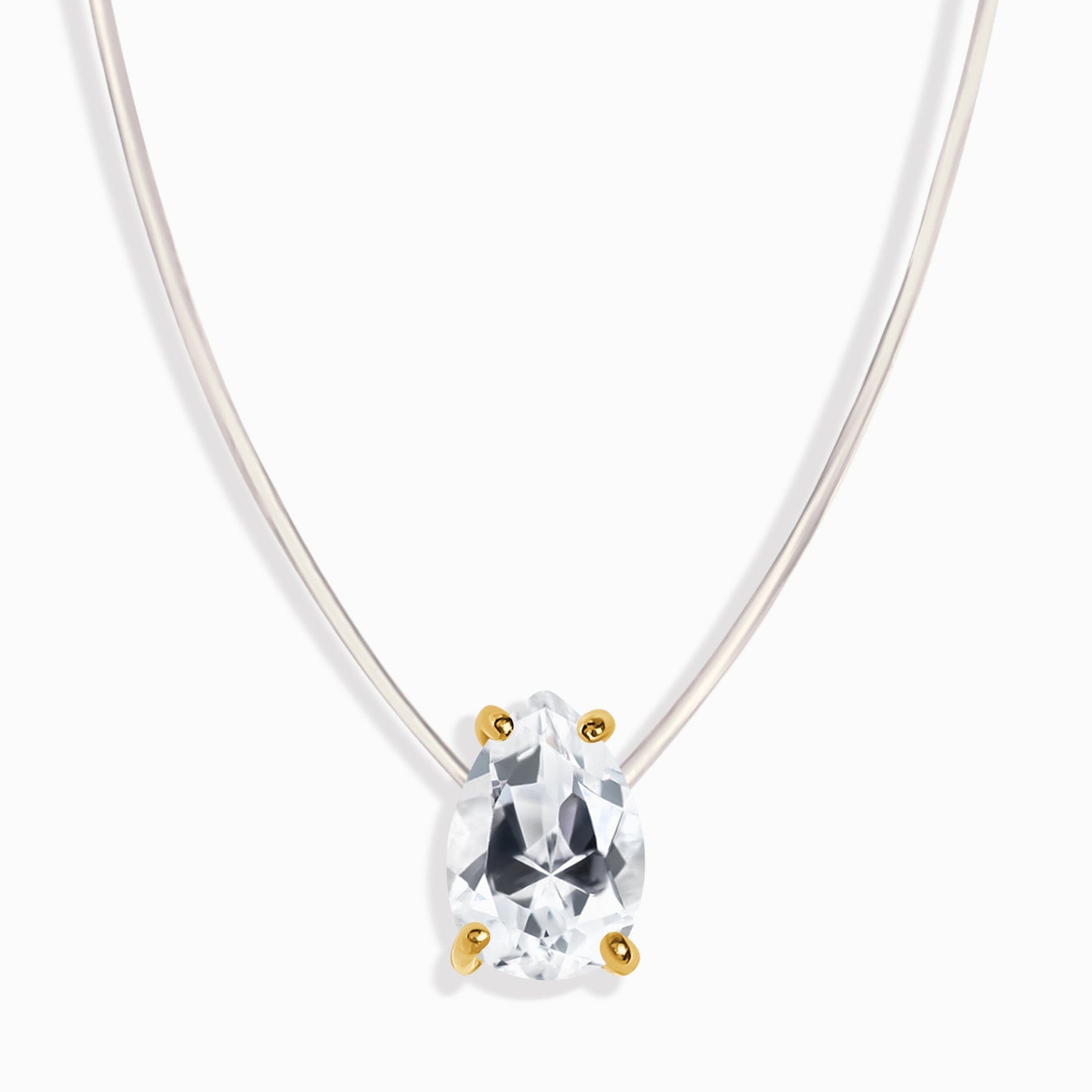 Collier en topaze blanche flottante - Pierre de naissance d'avril