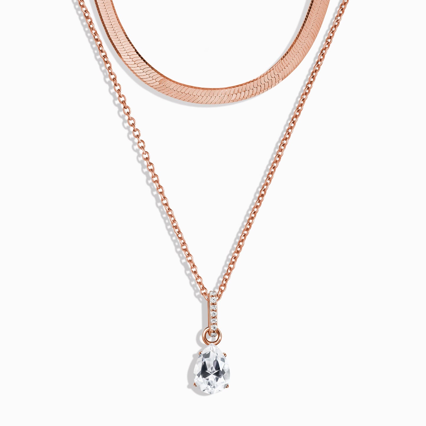 Collier Sway avec topaze blanche et pierre de naissance et chaîne à chevrons