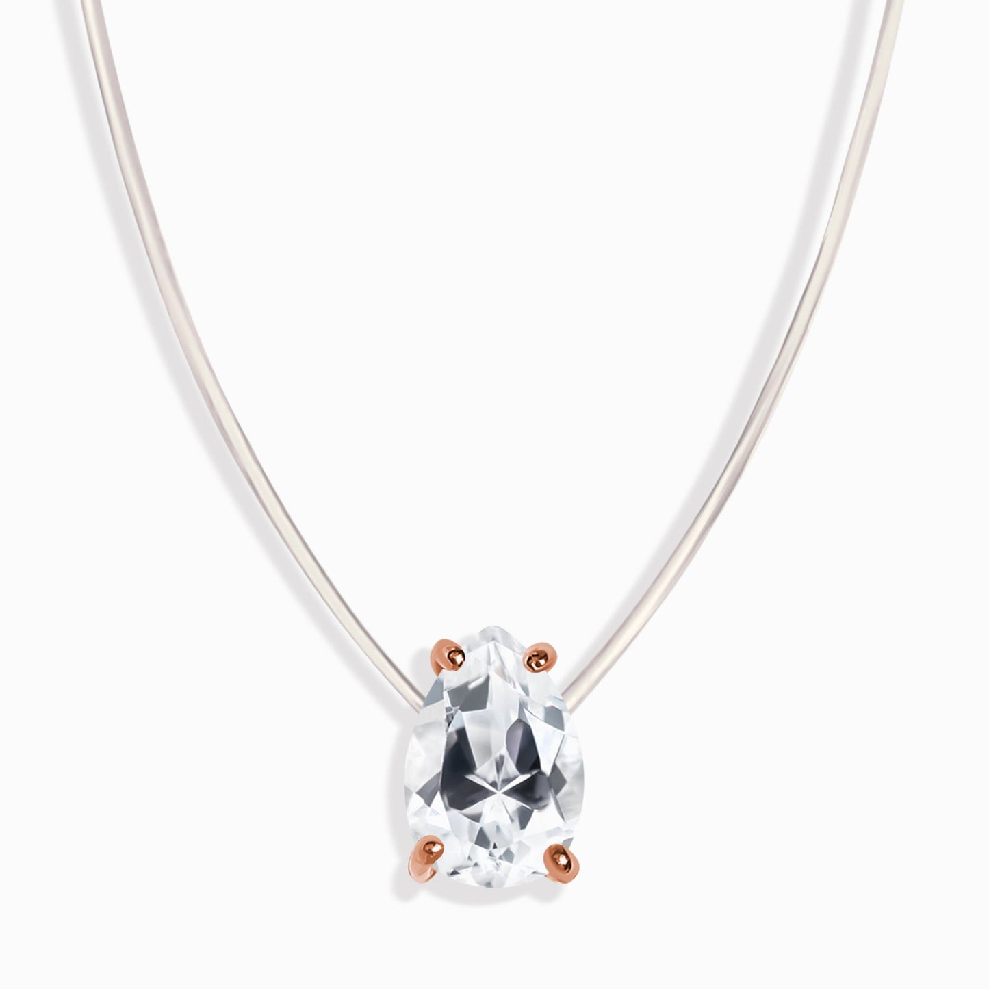 Collier en topaze blanche flottante - Pierre de naissance d'avril