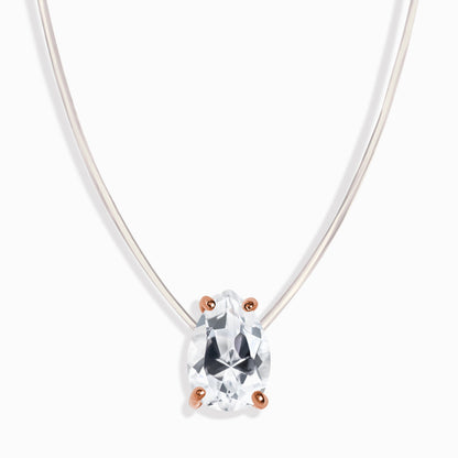 Collier en topaze blanche flottante - Pierre de naissance d'avril