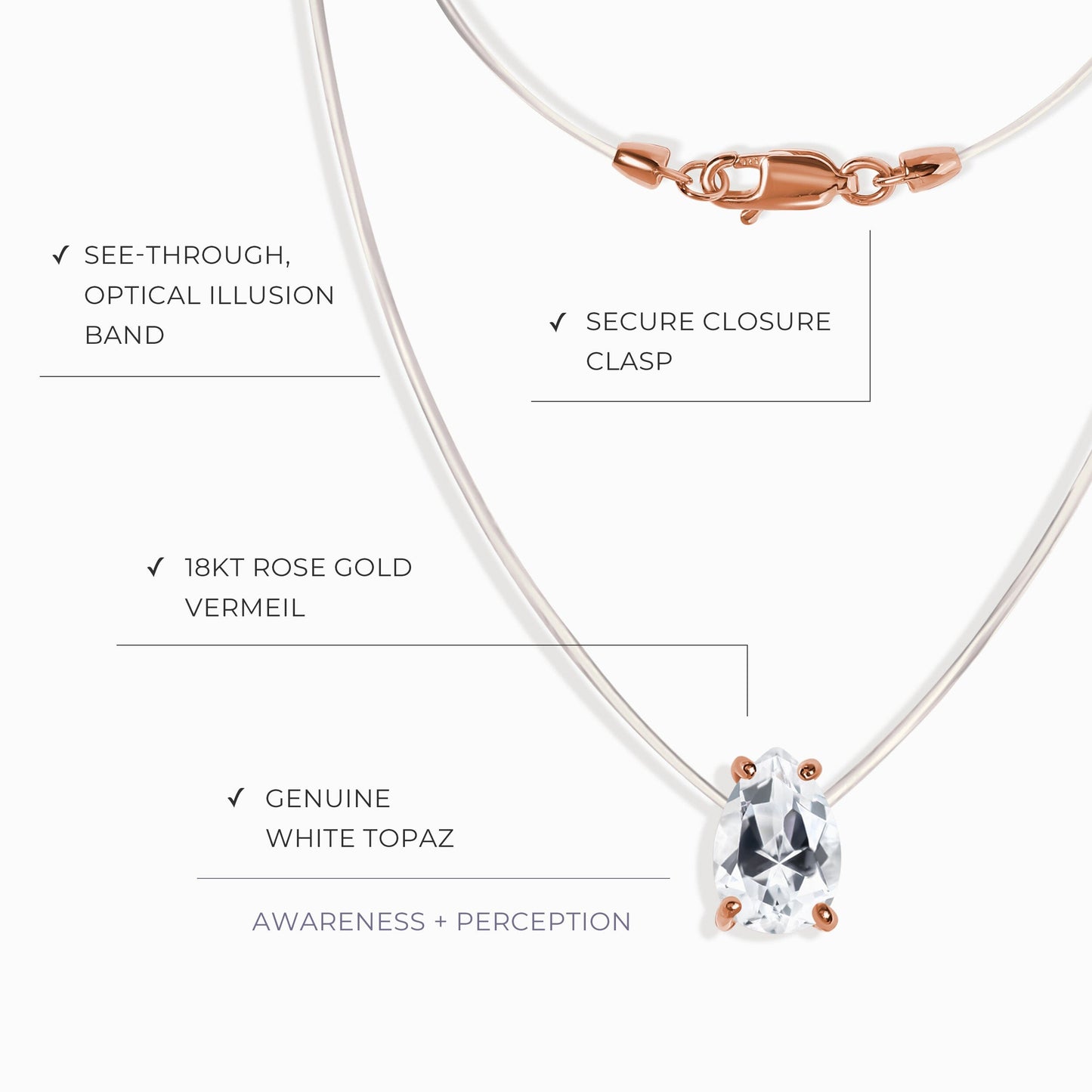 Collier en topaze blanche flottante - Pierre de naissance d'avril