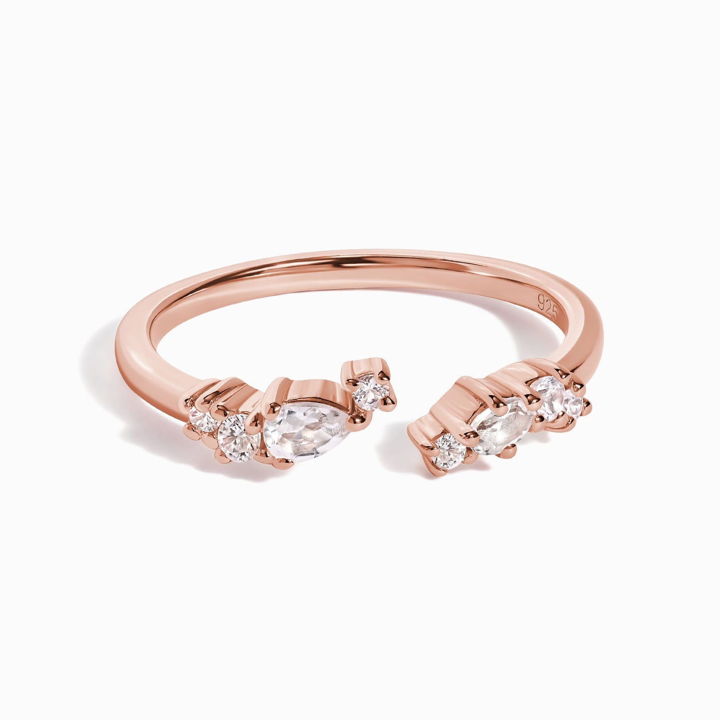 Bague ajustable en topaze blanche Flourish – Pierre de naissance d'avril