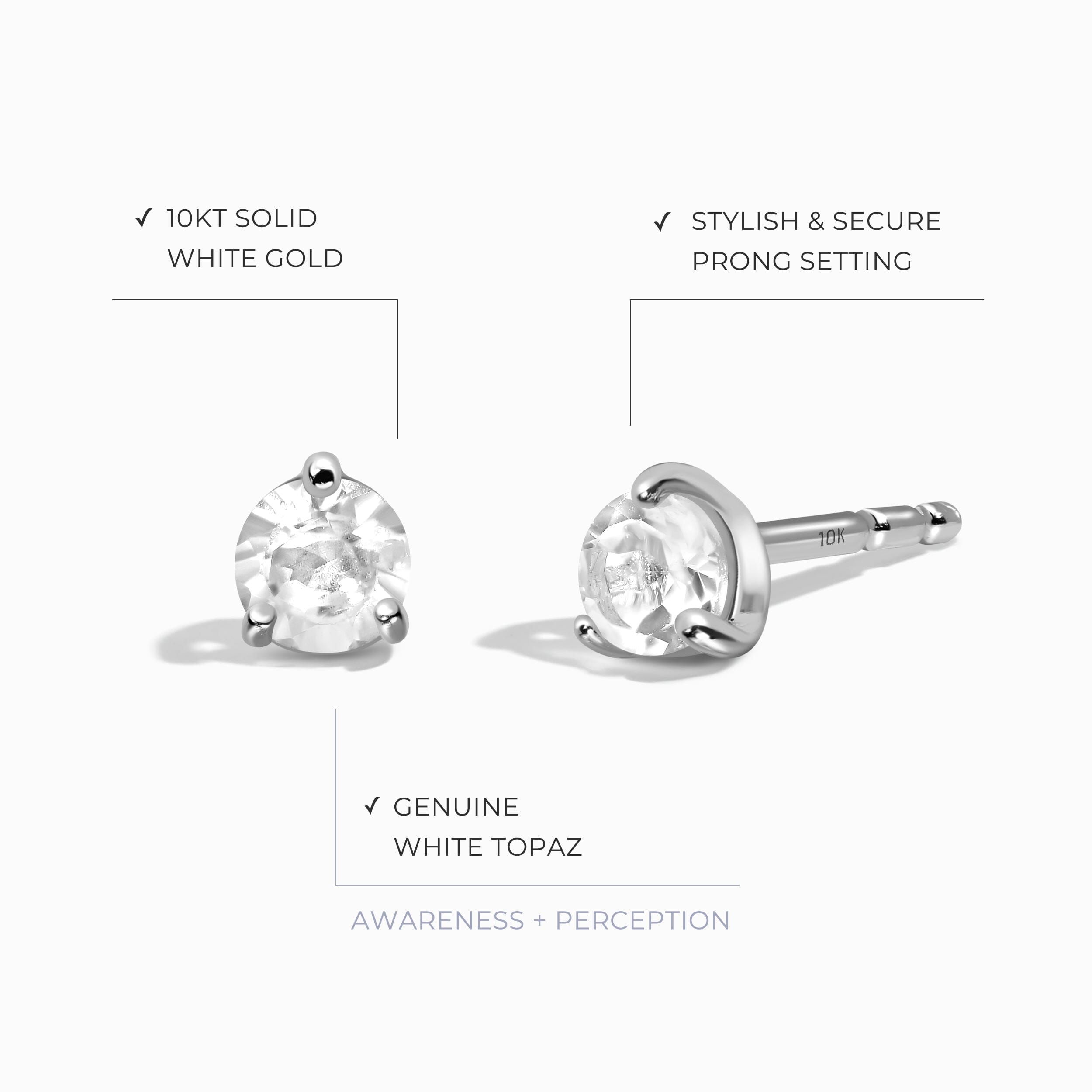 White Topaz Round Studs - April Birthstone