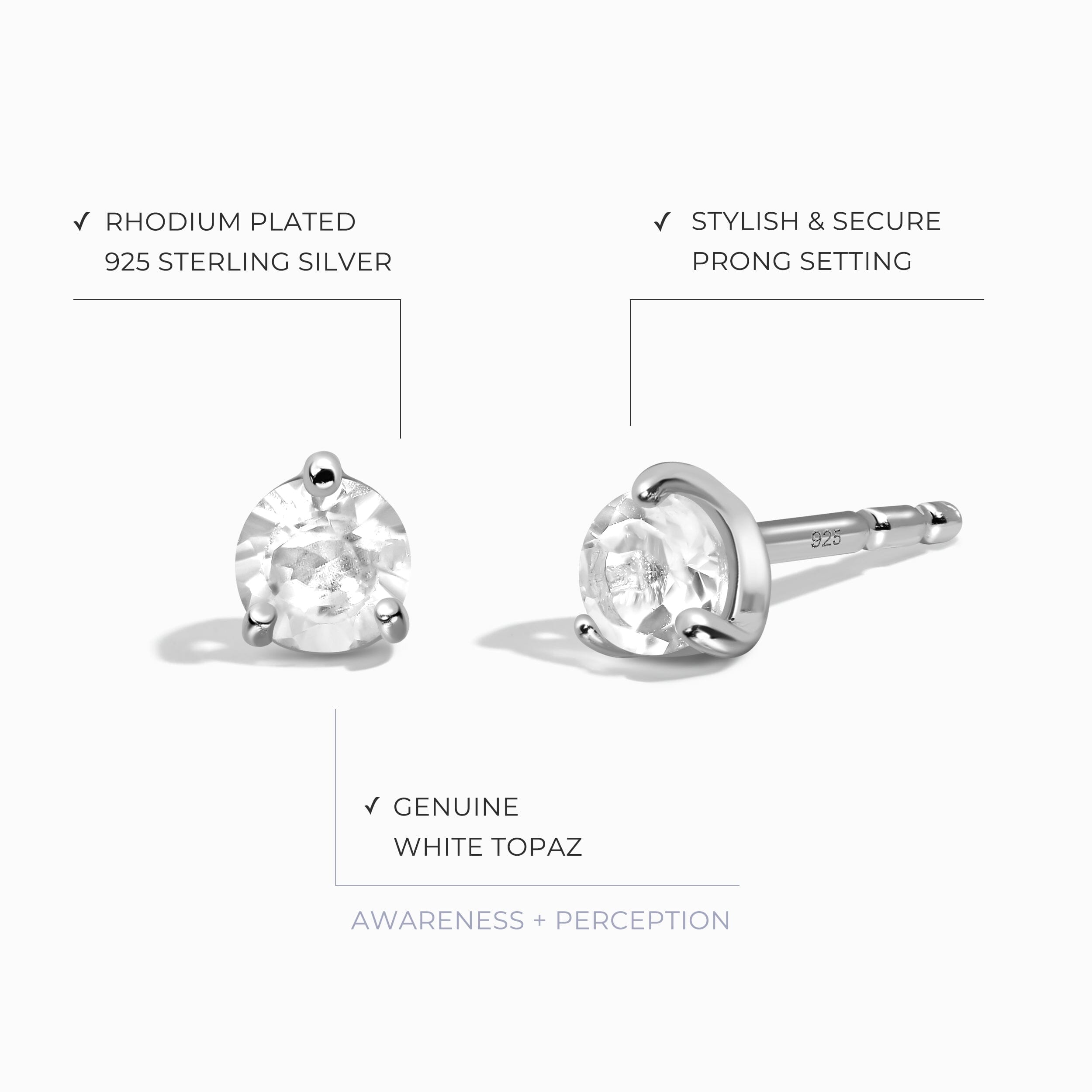 White Topaz Round Studs - April Birthstone