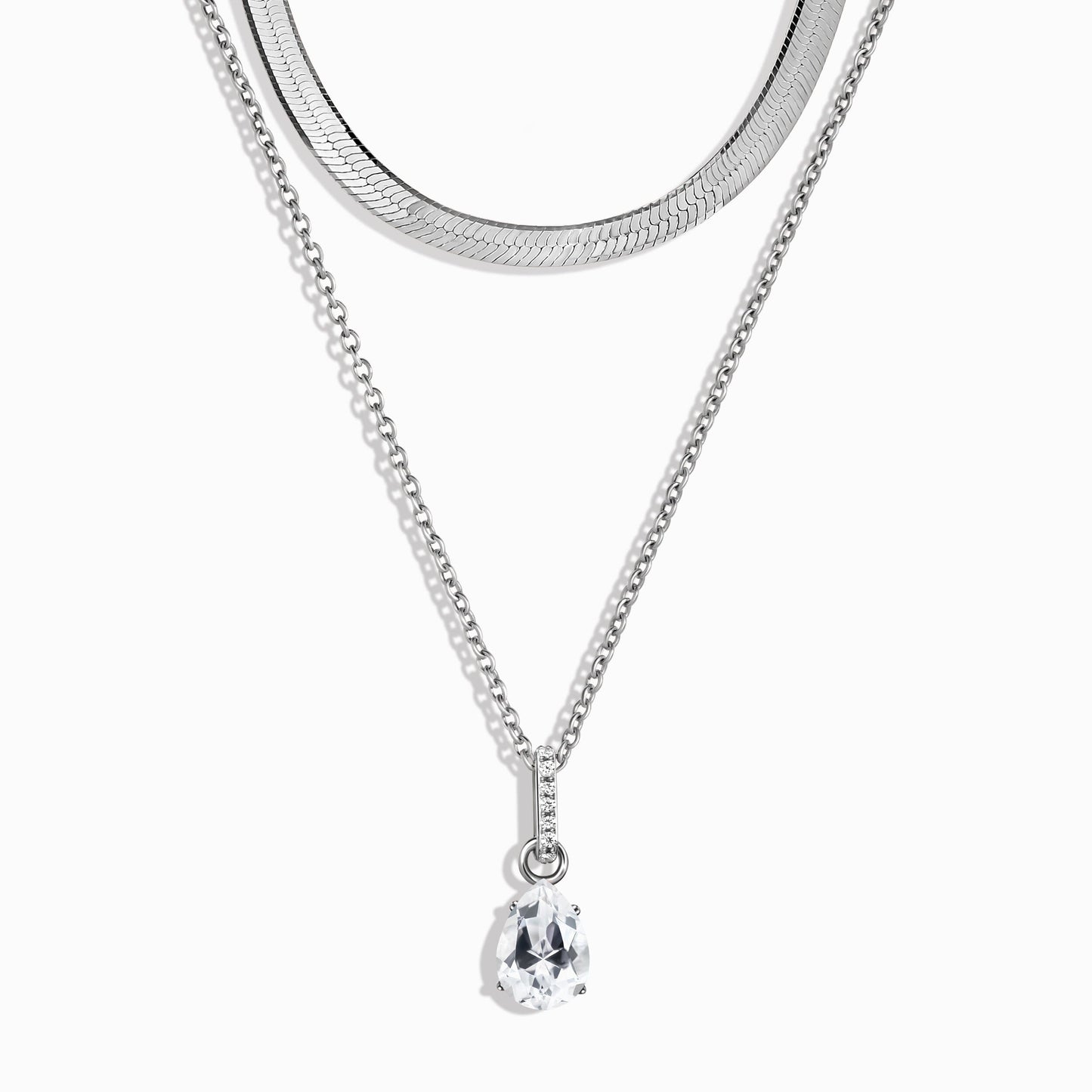 Collier Sway avec topaze blanche et pierre de naissance et chaîne à chevrons