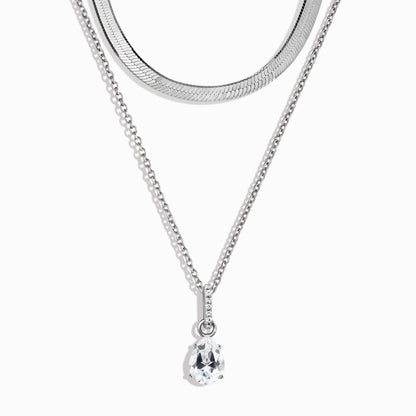 Collier Sway avec topaze blanche et pierre de naissance et chaîne à chevrons