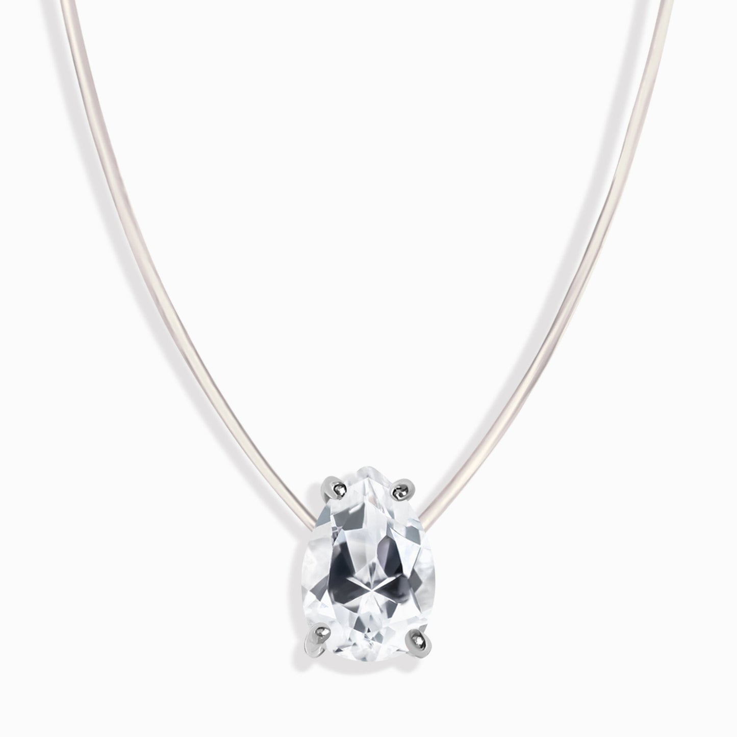 Collier en topaze blanche flottante - Pierre de naissance d'avril