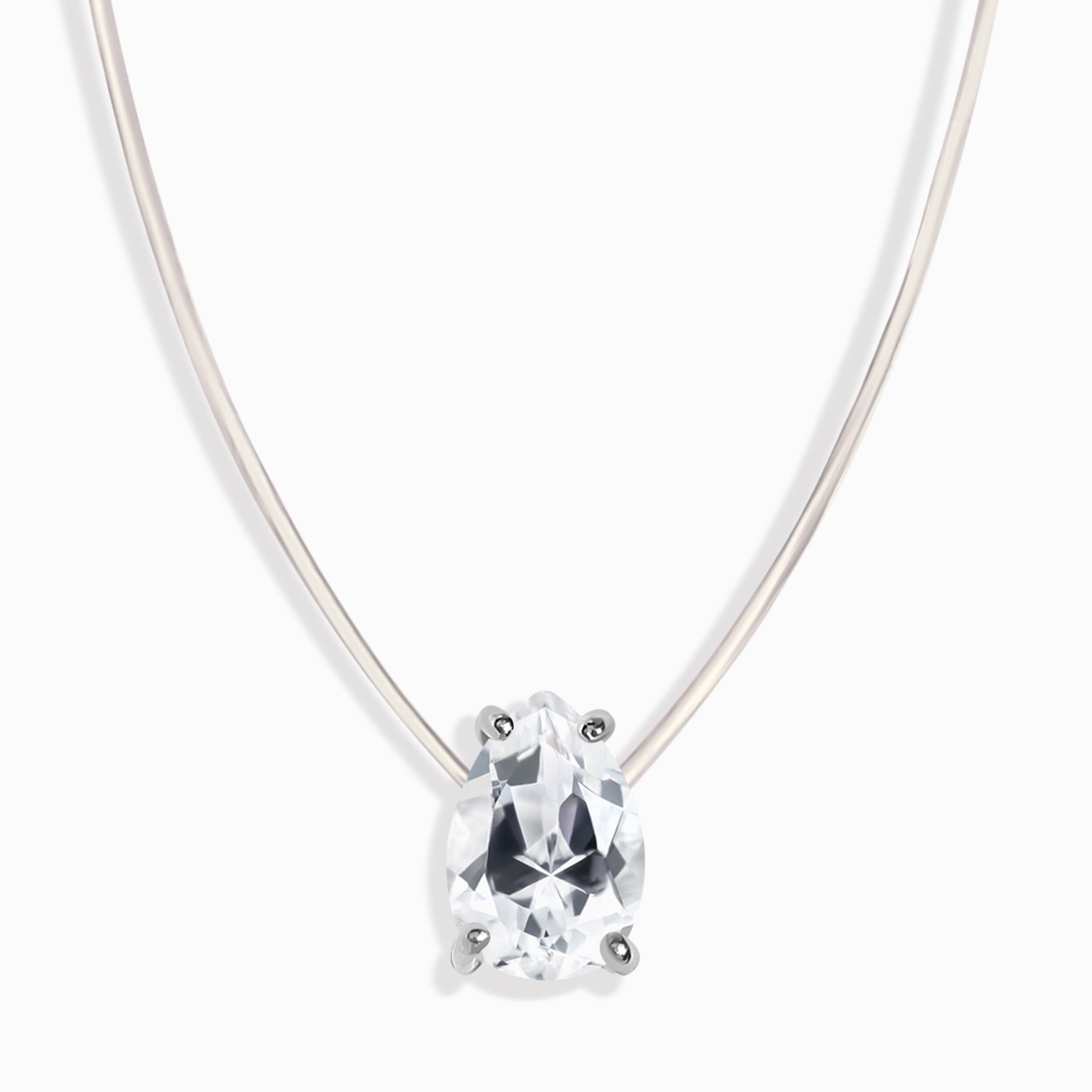 White Topaz Necklace Floating Sway - April Birthstone