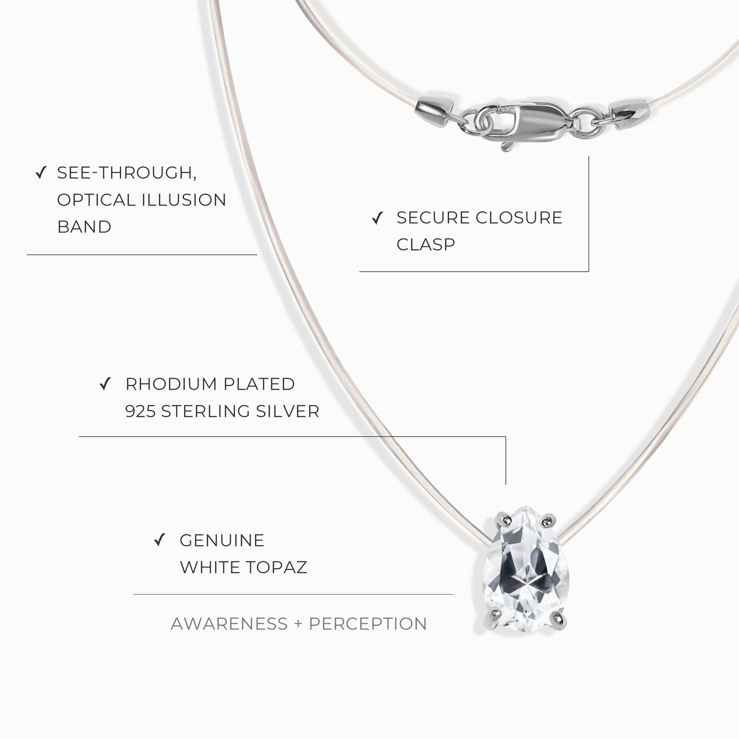 Collier en topaze blanche flottante - Pierre de naissance d'avril